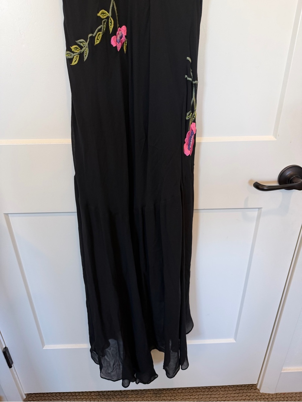 Cache Y2K 100% Silk Slip Dress Black Floral Embroidered Asymmetrical Hem Size M - Picture 11 of 14